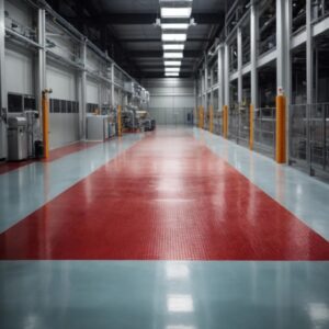 This image shows a living room with an epoxy floor.